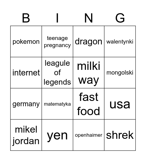 Untitled Bingo Card