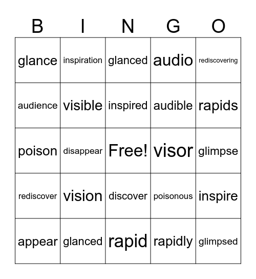 Vocabulary (Red 79-87) Bingo Card