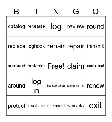 Vocabulary (Red 88-101) Bingo Card