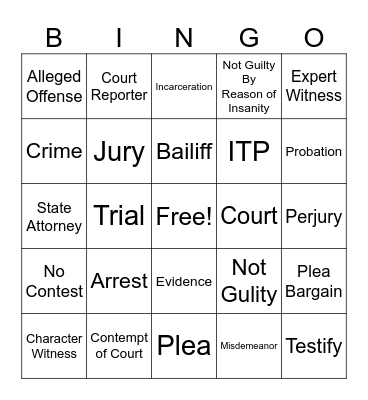Court Education Review Bingo Card