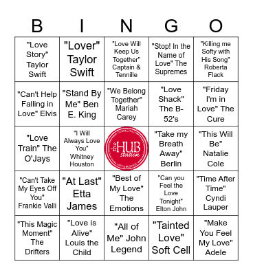 Love Songs <3 Bingo Card