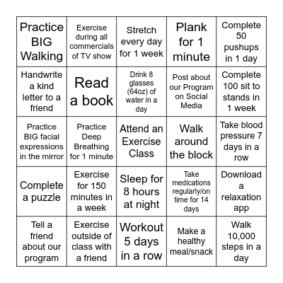 Moving Forward Program Bingo Card