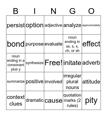 Workshop 8 Vocabulary BINGO Card