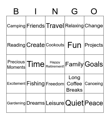 Retirement Bingo Card