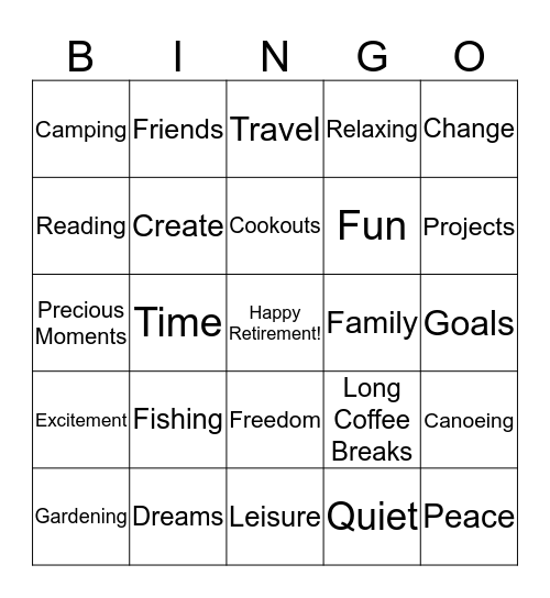 Retirement Bingo Card