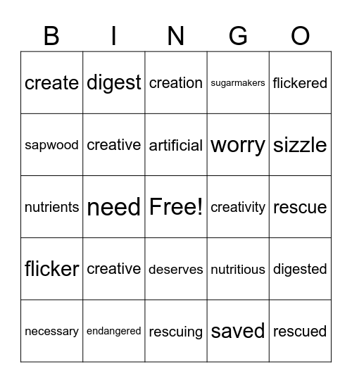 Vocabulary (Red119-134) Bingo Card