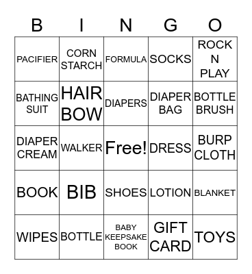 Kylie's Baby Gift BINGO!! Bingo Card