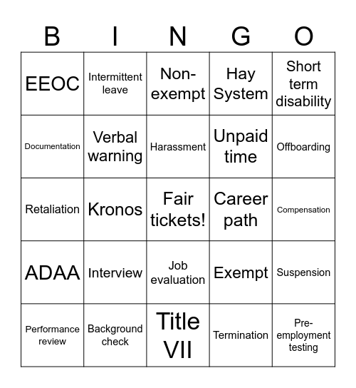 HR Lingo Bingo Card