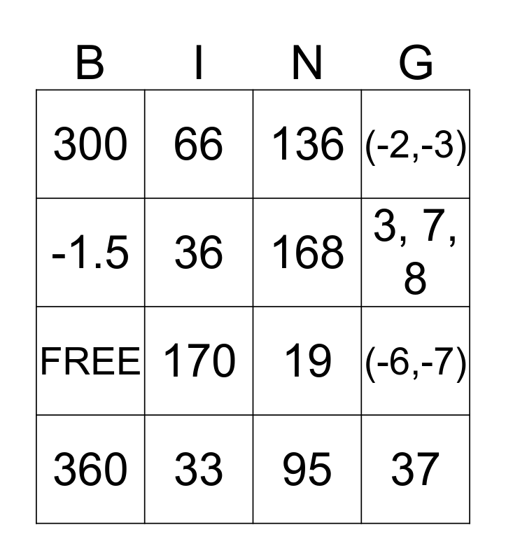 EOC Practice BINGO Card