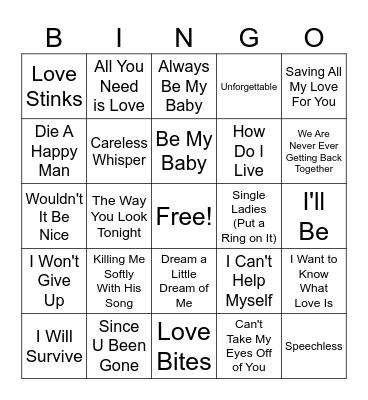 Love Song Jukebox Bingo #3 Bingo Card
