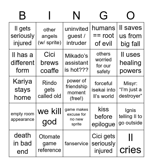 Cafe Enchante - Il's Route Bingo Card
