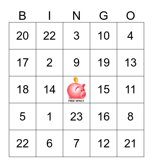 KIDS BANK SAVINGS TRIVIA BINGO Card