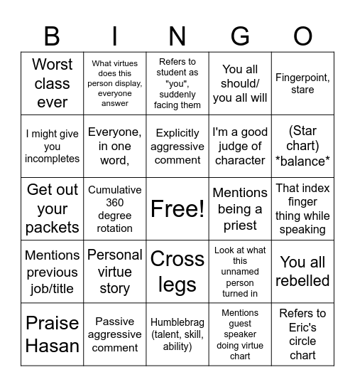 We are virtue Bingo Card