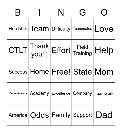 Flipper Dinner Bingo Card