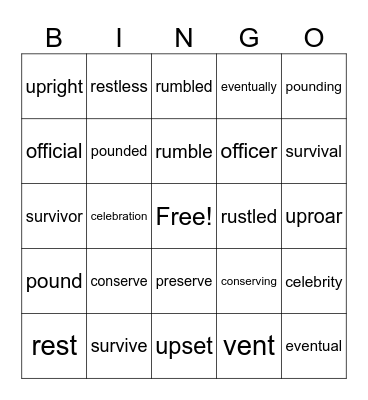 Vocabulary (Red 166-177) Bingo Card