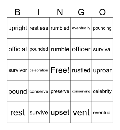 Vocabulary (Red 166-177) Bingo Card
