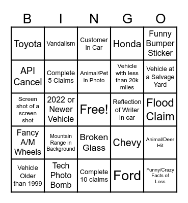 The Hicks Total Loss Bingo Card