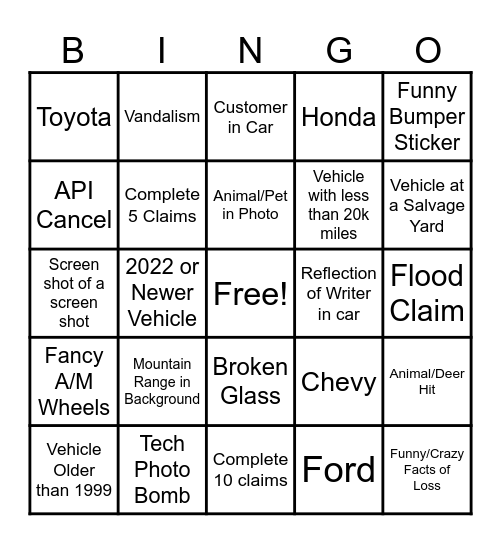 The Hicks Total Loss Bingo Card