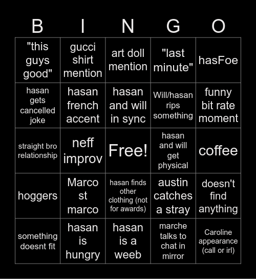 Suit stream bingo Card