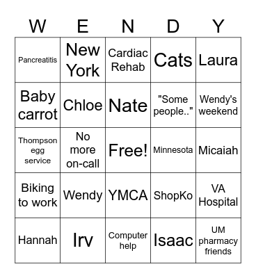 Wendy's Retirement Bingo Card