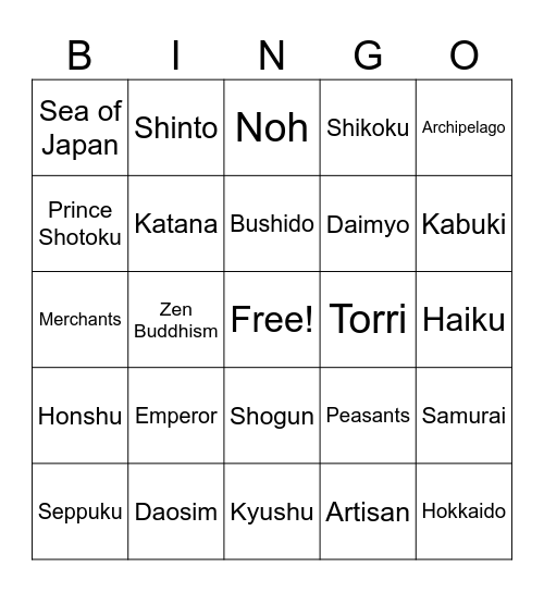 Feudal Japan Bingo Card