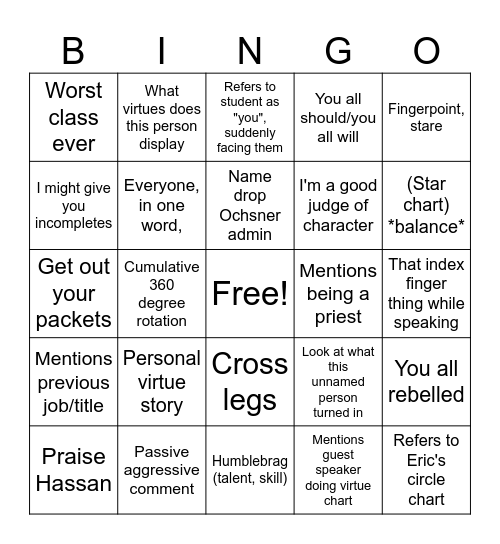 We are virtue Bingo Card