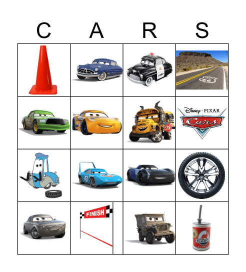 Cars Bingo Card