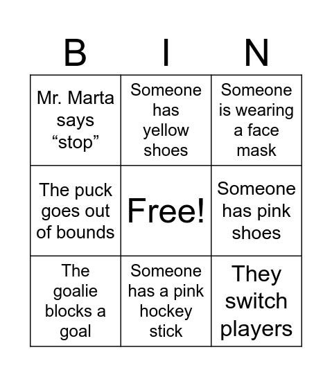 Afterschool hockey bingo! Bingo Card