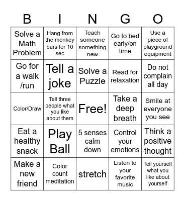 Wellness Bingo Card