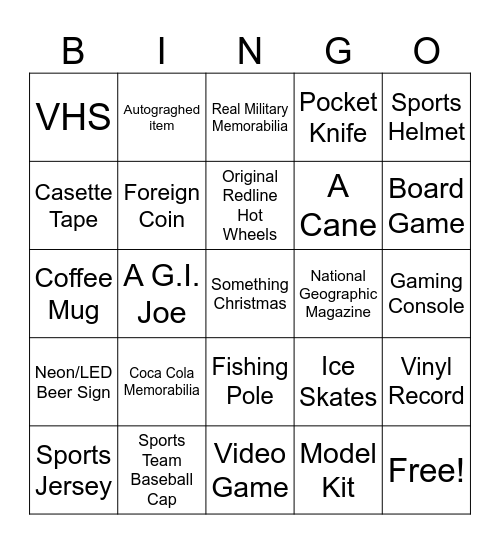 Antique Shop Bingo Card