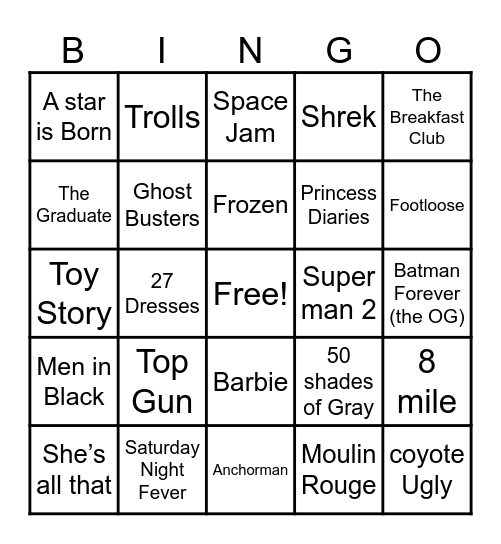 Soundtrack Hits In Movies Bingo Card