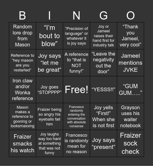 Acting 1 Bingo Card