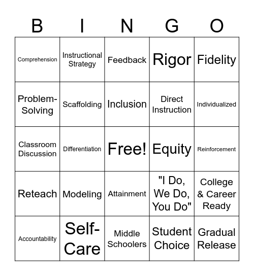 Teacher Buzzword Bingo Card