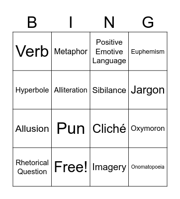 Language Features Bingo Card
