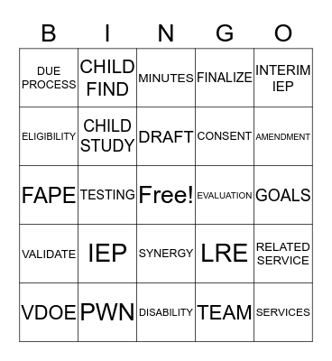 Special Education Bingo Card