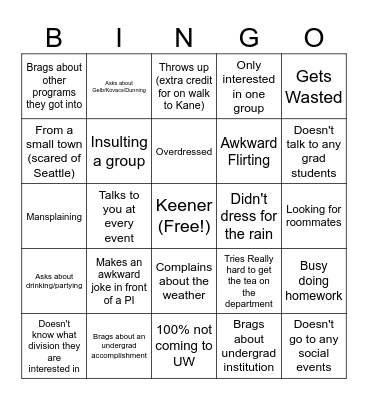 Grad Student Recruitment 2023 Bingo Card