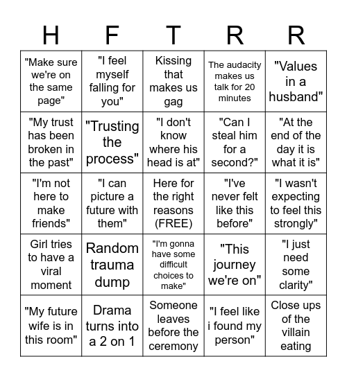 Bachelor Bingo Card