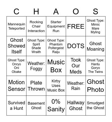 Chaos Crew Bingo Card