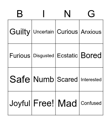 Feelings Bingo Card