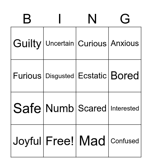 Feelings Bingo Card