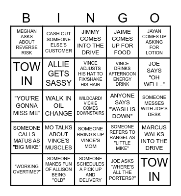 SERVICE BINGO Card