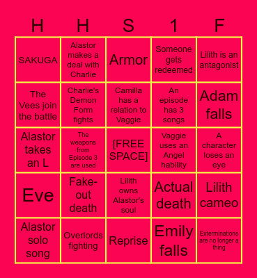 HAZBIN HOTEL SEASON ONE FINALE BINGO Card