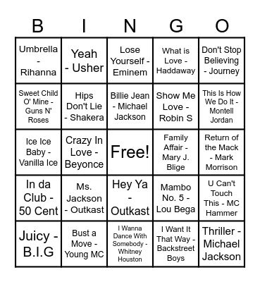Music Bingo Card