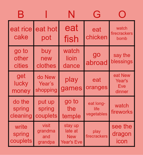 Chinese New Year Bingo! Bingo Card