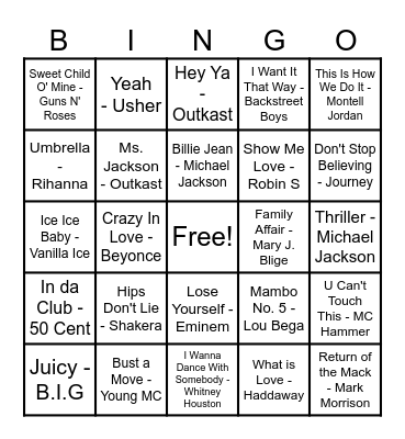 Music Bingo Card