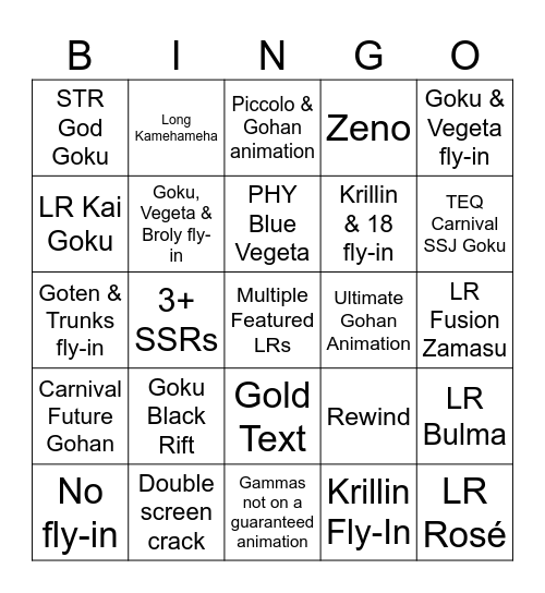 Dokkan 9th Anniversary Summons - Gammas Bingo Card