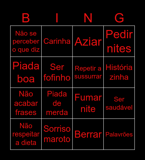 Dzidzo Bingo Card