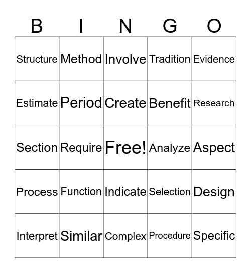 Academic Vocabulary Bingo Card