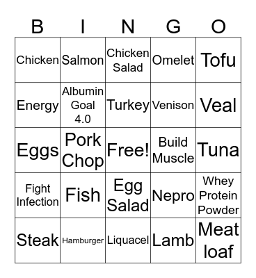 Protein Bingo Card
