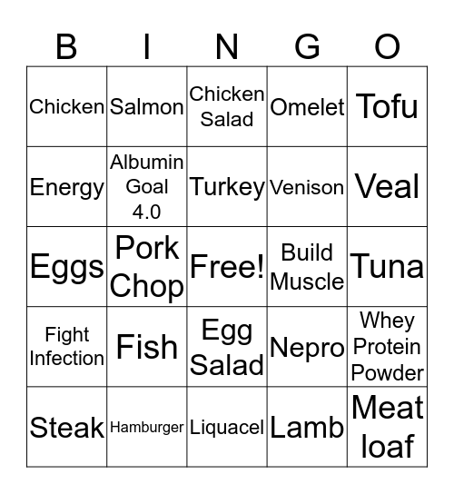 Protein Bingo Card